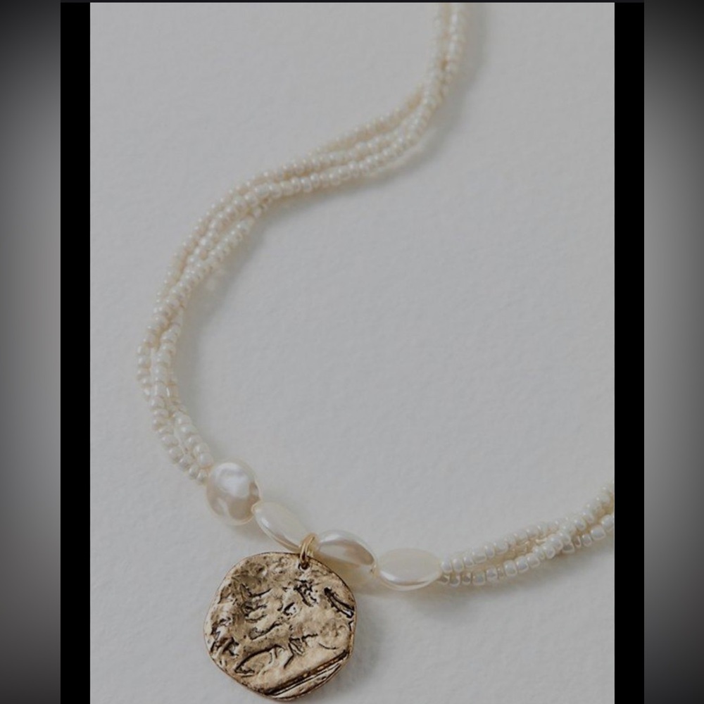 Free People Sailor Necklace - Gold Medallion & Pearls / Beads - Picture 2 of 6